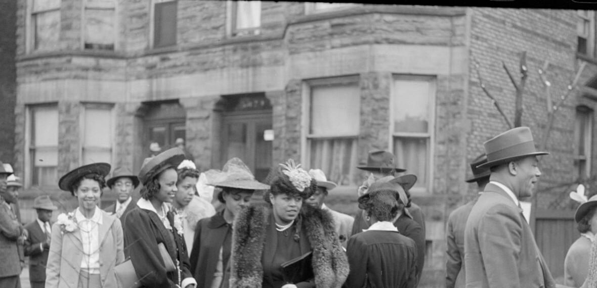 A crowd outside a Chicago church, April 1941 — one of the found photographs featured on Once Upon a Photo